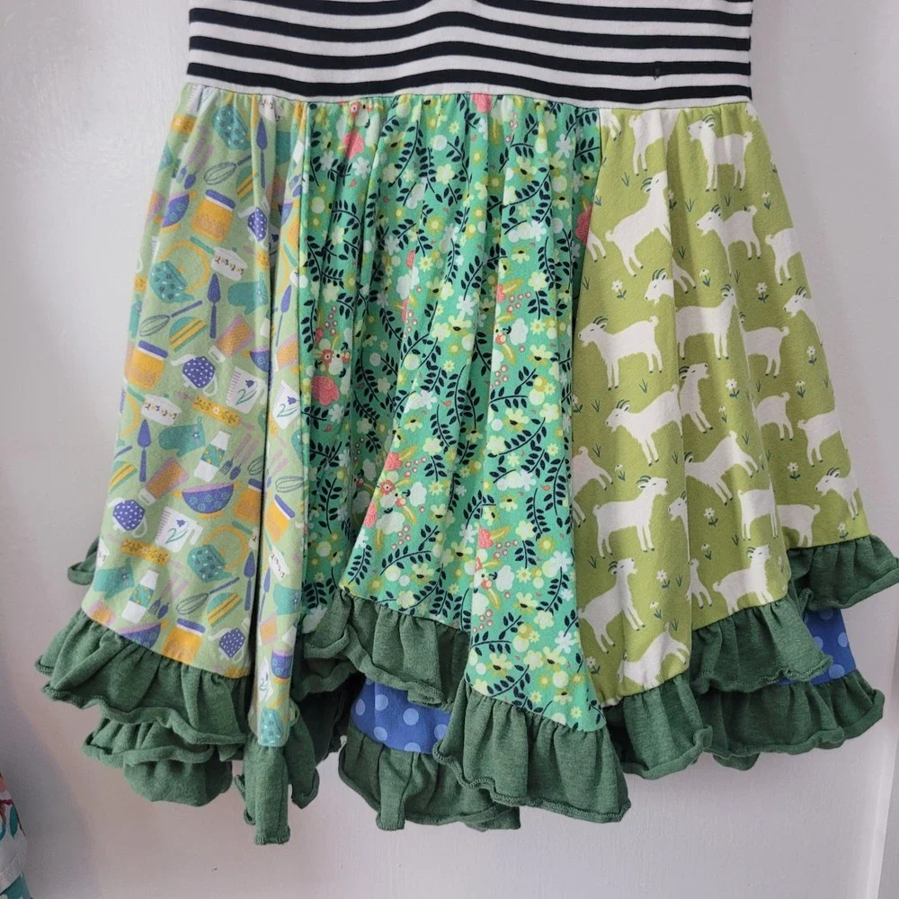 Matilda Jane Lot of 2 Size 4 Dress Joanna Gaines Striped Floral Ruffle Patchwork